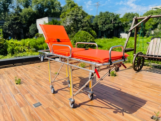 Good price Durable Rubber Wheels Ambulance Collapsible Stretcher 75° Maximum Backrest Adjustment online