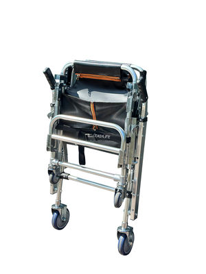 Foldable Thickened Aluminium Alloy Stair Stretcher With PVC Fabric 4 Wheels And 6 Handles