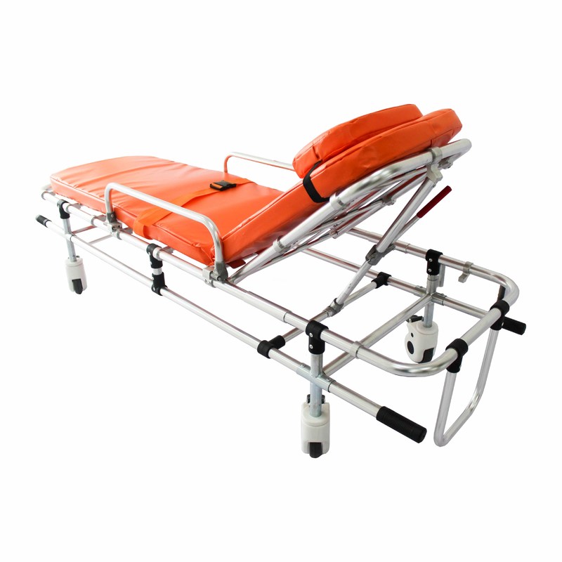 Aluminum Alloy Foldable Double-Tube Low-Position Ambulance Stretcher Emergency Rescue Trolley Back Adjustment