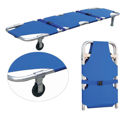 Good price Portable Rescue Folding Stretcher With Two Straight Wheels Emergency Medical online